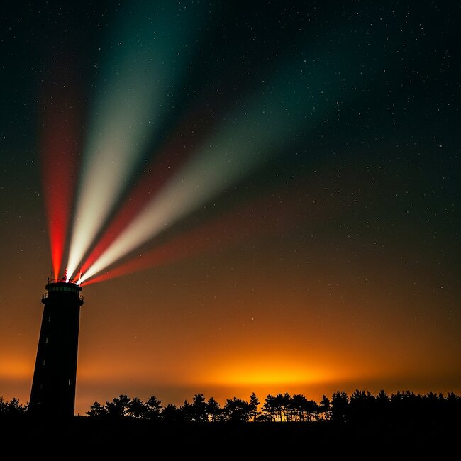 Böhler Leuchtturm bei Nacht