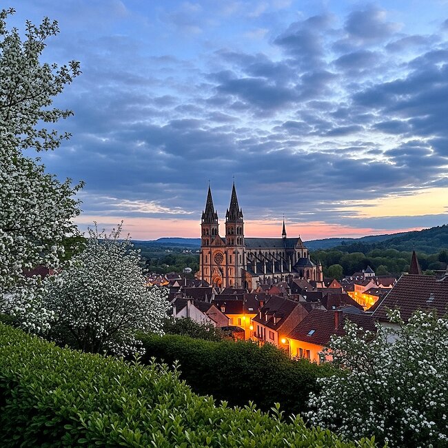 Blick auf Freyburg an der Unstrut in der Abenddämmerung Blick auf Freyburg an der Unstrut in der Abenddämmerung