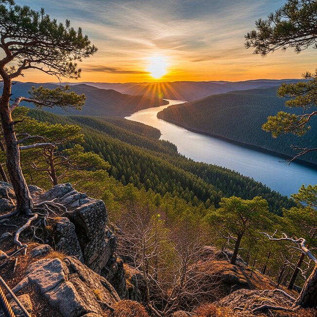Sonnenuntergang an der Saaleschleife in Thüringen