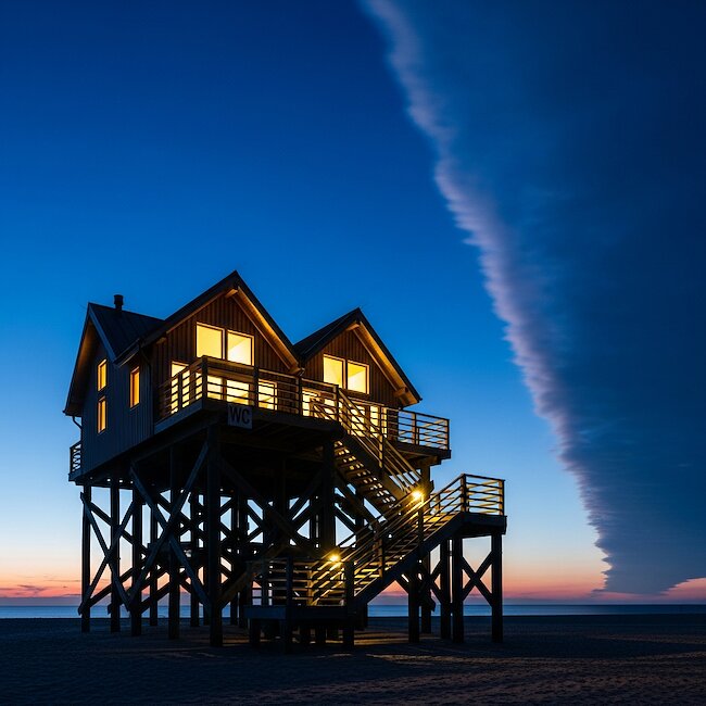 Pfahlbauten am Stand von St. Peter-Ording