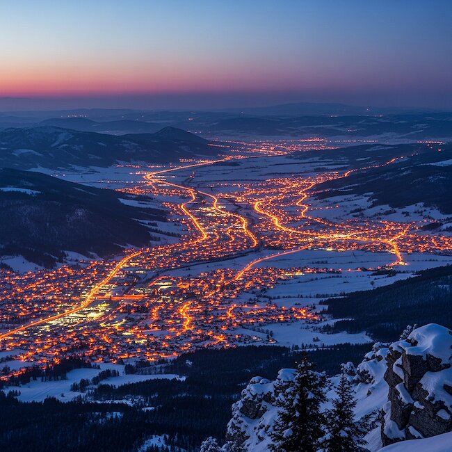 Pfronten bei Nacht von der Ostlerhütte