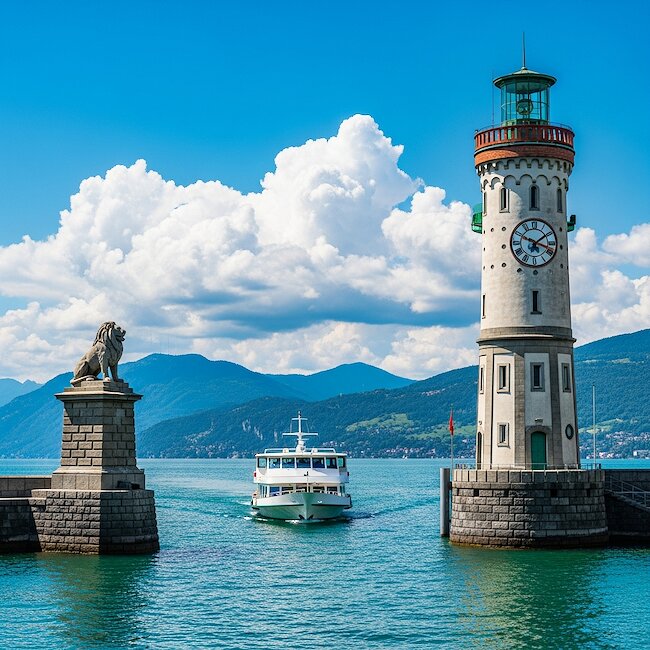 Leuchtturm und Löwenstatue in Lindau