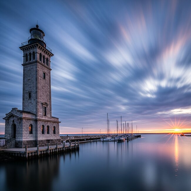 Sonnenuntergang am Hafen von Lindau