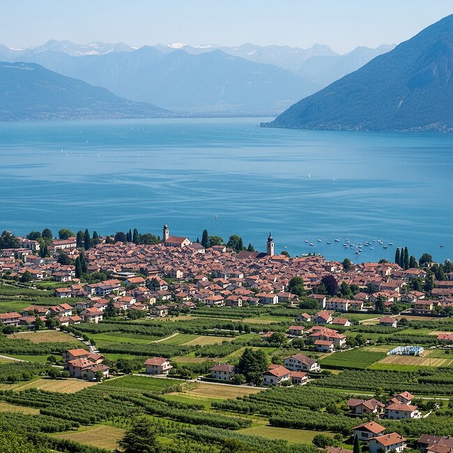 Bodensee mit schweizer Alpen bei Langenargen Bodensee mit schweizer Alpen bei Langenargen