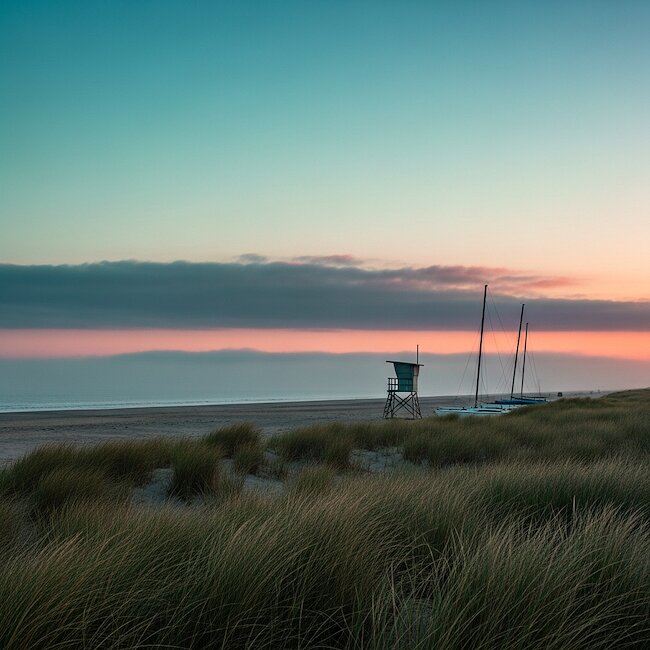 Rosenfelder Strand nahe Süssau im Sonnenaufgang