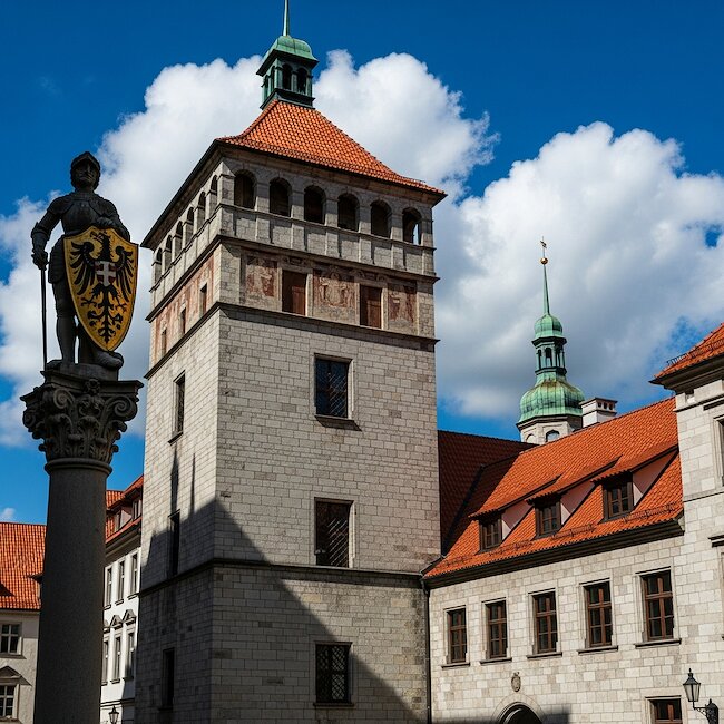 Rathaus und Kaiserbrunnen in Überlingen