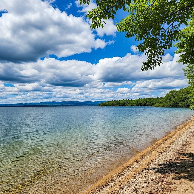 Blick Richtung Alpen in Übersee am Chiemsee