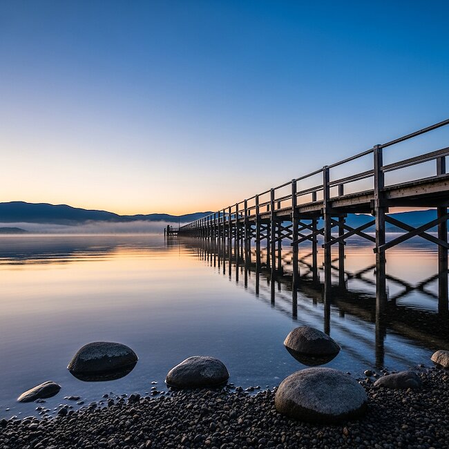 Steg am Chiemsee bei Sonnenaufgang Steg am Chiemsee bei Sonnenaufgang