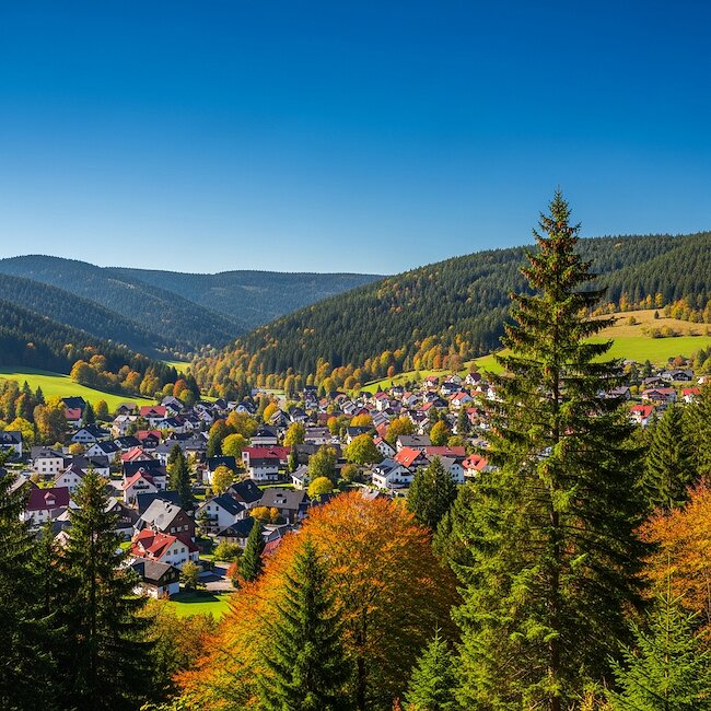 Triberg von oben im Herbst