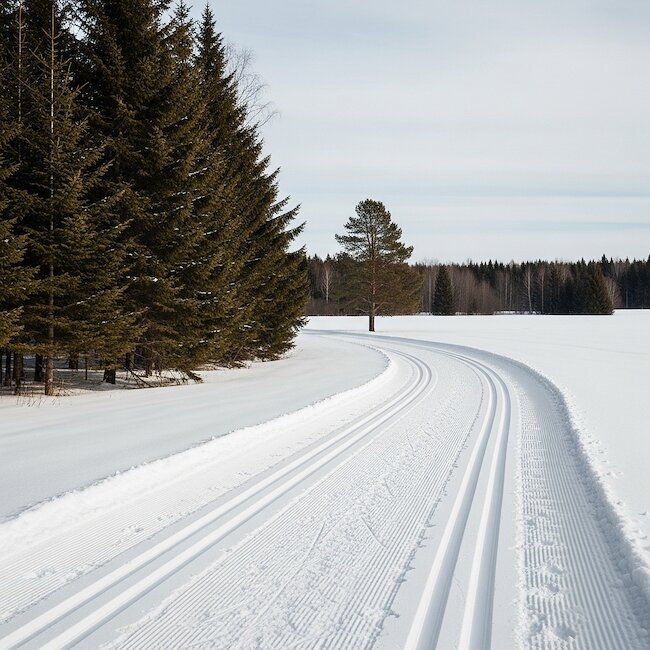 Gespurte Langlaufloipe im Bayerischen Wald