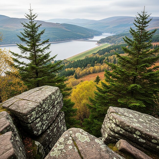 Blick auf die Talsperre Flaje im Erzgebirge