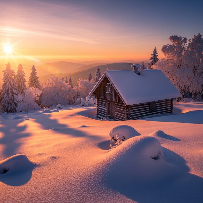 Sonnenaufgang im Winter im Erzgebirge