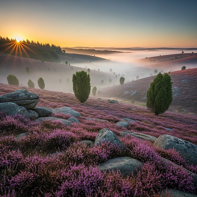 Sonnenaufgang am Totengrund in der Lüneburger Heide