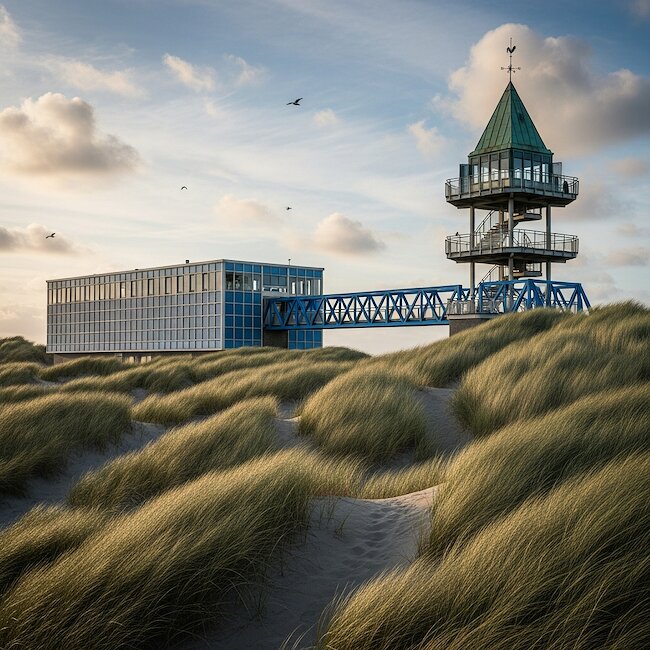 Strand mit Blick auf Haus des Gastes in Norden-Norddeich