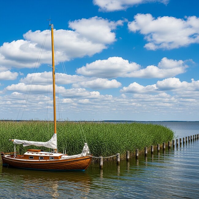 Segelboote am Bodden in Fuhlendorf