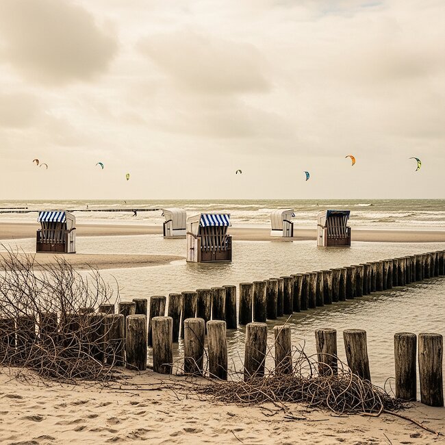 Kitesurfer am Strand in Damp