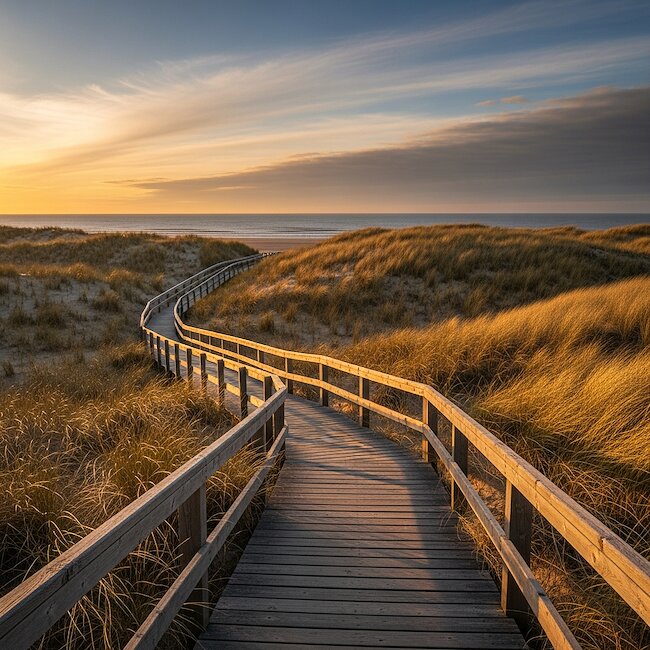 Sonnenuntergang über den Dünen bei Norddorf