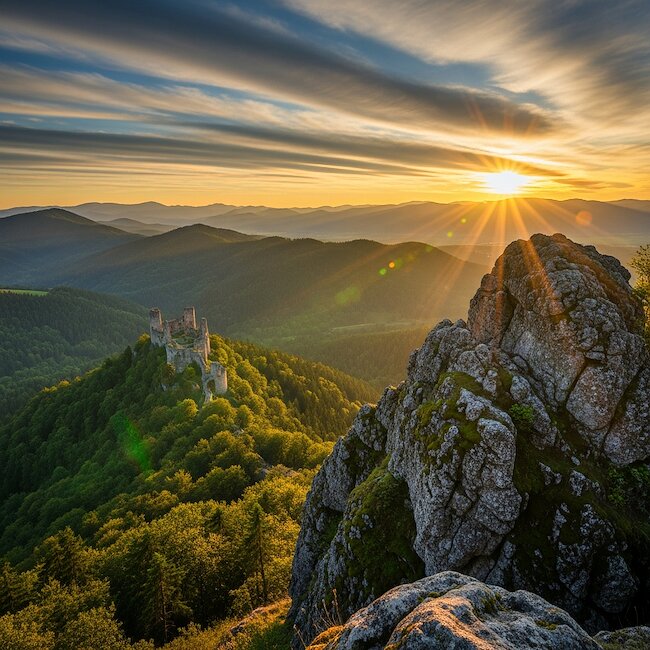 Burg Trifels bei Sonnenuntergang