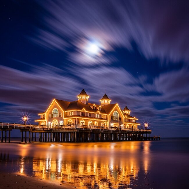 Selliner Seebrücke bei Nacht