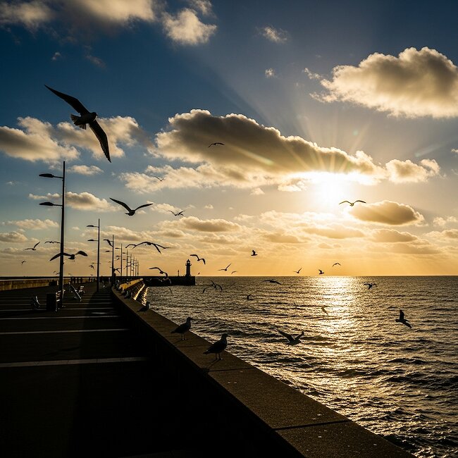 Sonnenuntergang an der Mole in Sassnitz