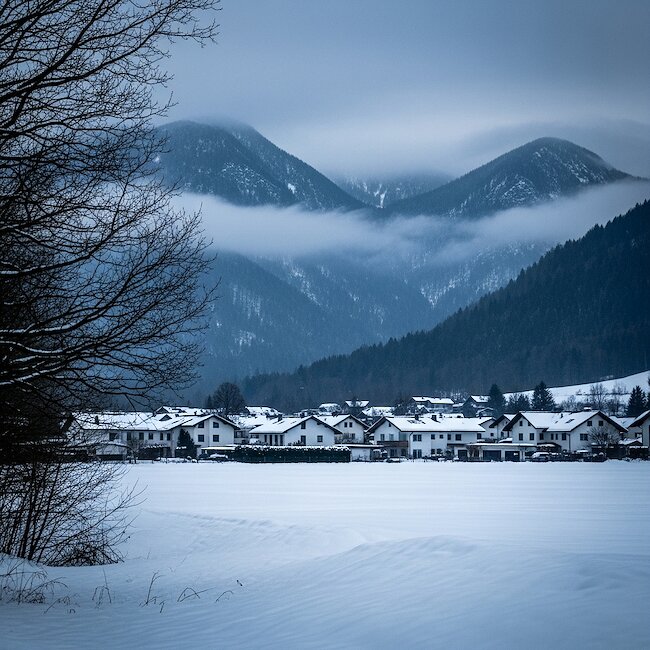 Blick über Teisendorf im Winter