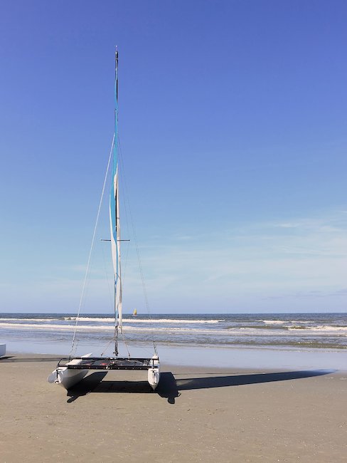 A catamaran on the beach