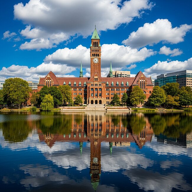 Kleiner Kiel mit Rathausturm und Opernhaus