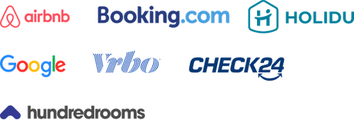 Airbnb, Booking.com, Holidu, Google, Vrbo, Check24, Hundredrooms