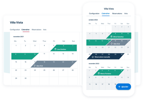 Affichage du calendrier de réservation centralisé sur un ordinateur de bureau et un appareil mobile