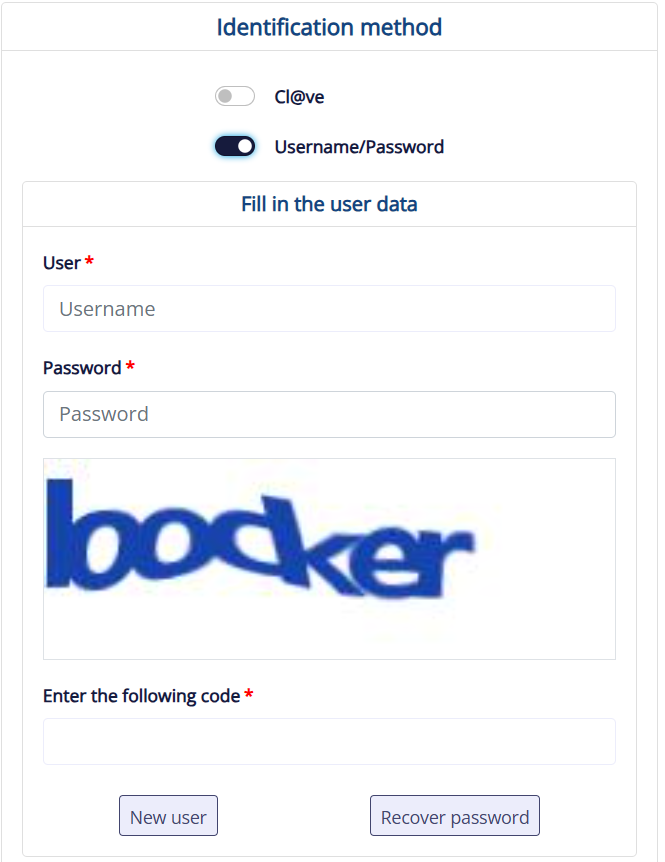 Screenshot of the username and password registration screen on SES Hospedajes