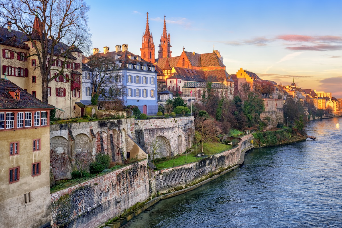 Old,Town,Of,Basel,With,Red,Stone,Munster,Cathedral,On
