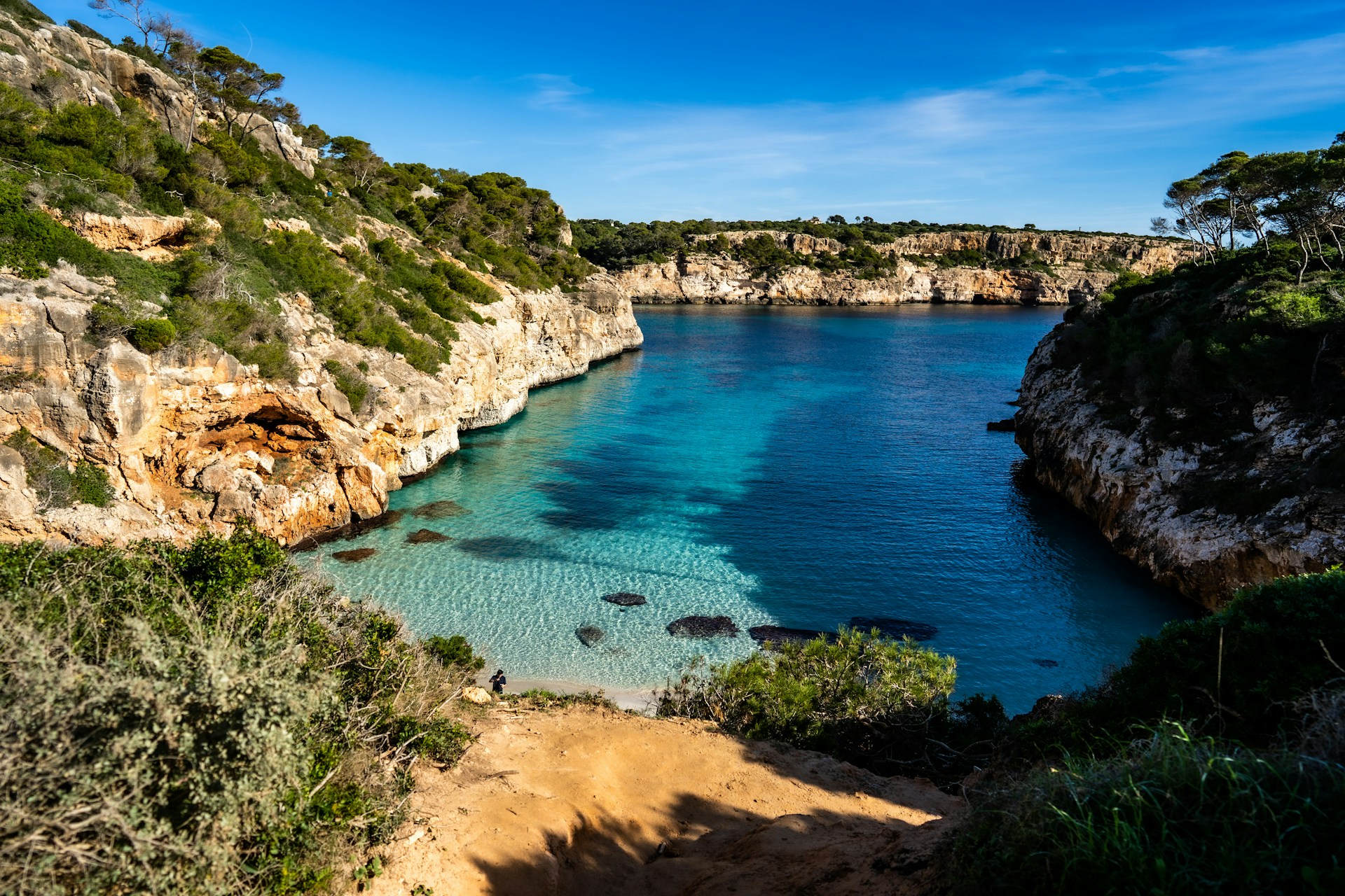 artem-zhukov-_TXcy89j4-I-unsplash Turquoise water fills a rocky cove on Mallorca, near Palma de Mallorca, Spain. Photo by Artem Zhukov on Unsplash.